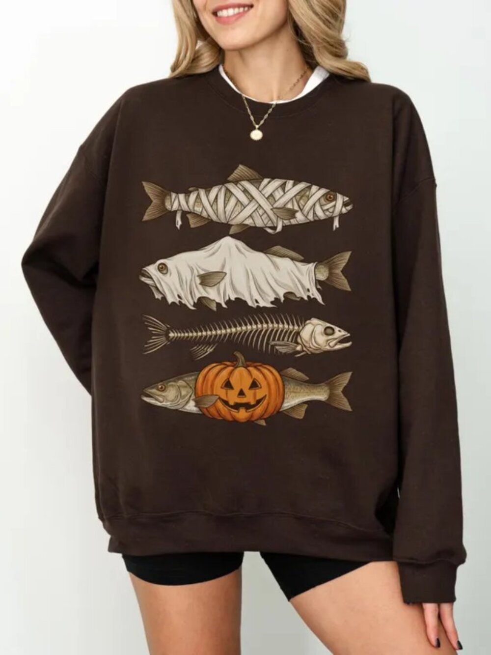 Halloween Spooky Fish Graphic Sweatshirt